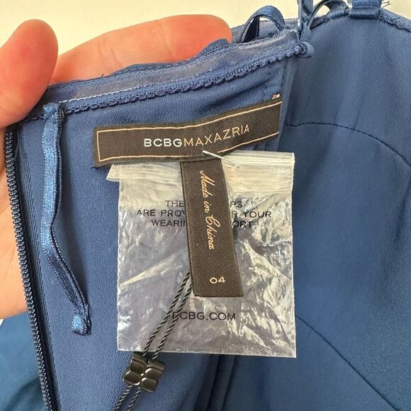 BCBGMaxazria Women’s Strapless Blue Ink Pleated Bow Maxi Occasion Gown - Picture 13 of 15